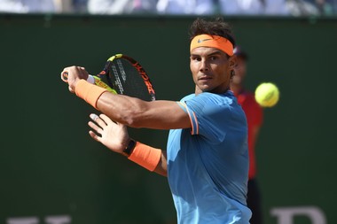 Rafael Nadal looking at the ball during Roles Monte-Carlo Masters 2019